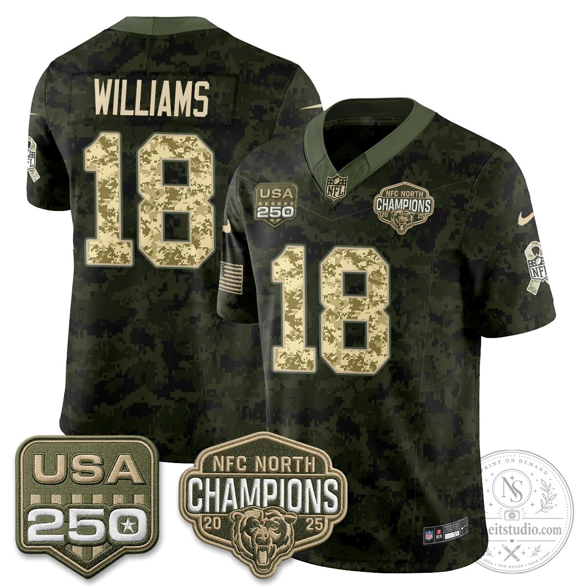 Chicago Bears Salute to Service 2026 Edition Number 18 Williams Football Jersey