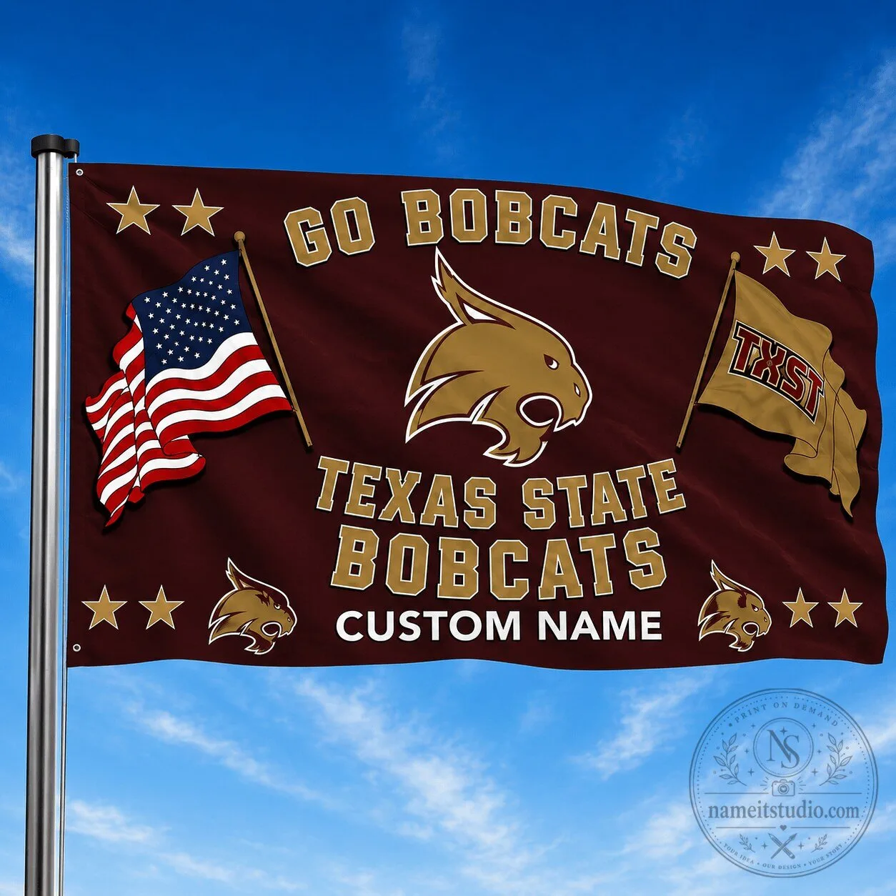 Texas State Bobcats Personalized Custom Name Flag