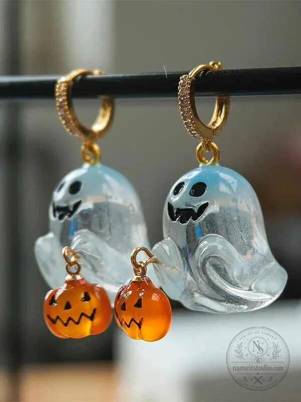 Halloween Ghost Pumpkin Dangle Hoop Earrings 4 Halloween Ghost Pumpkin Dangle Hoop Earrings