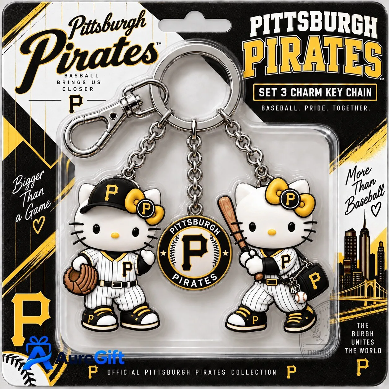Pittsburgh Pirates Hello Kitty Baseball Charm Keychain Set