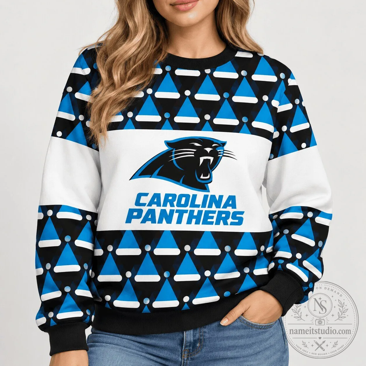 Carolina Panthers Football Team Blue Pattern All Over Print Sweatshirt