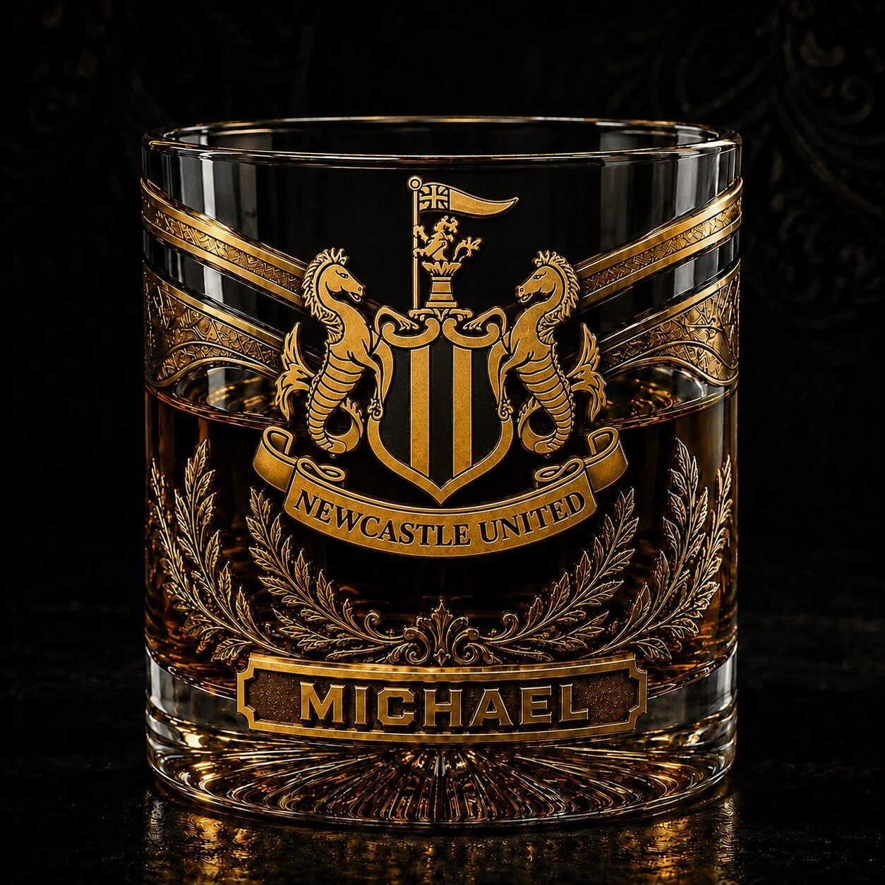 Newcastle United Football Club Personalized Whiskey Glass Custom Name