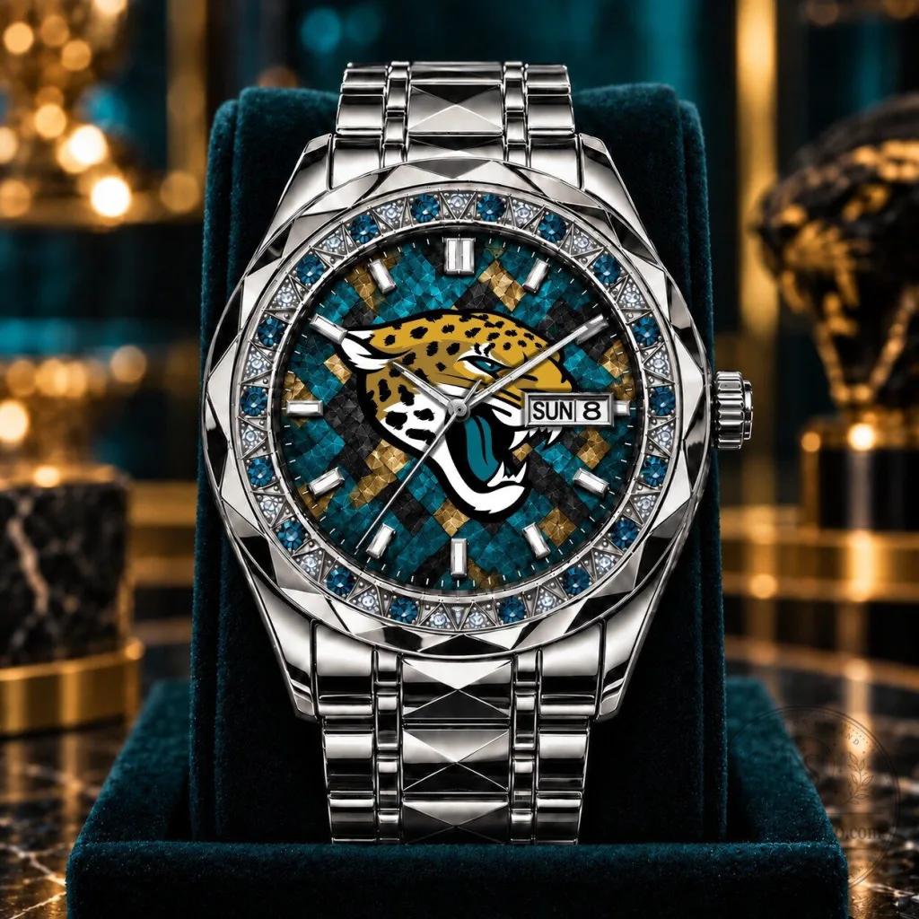 Jacksonville Jaguars NFL Team Logo Diamond Bezel Stainless Steel Watch Jacksonville Jaguars NFL Team Logo Diamond Bezel Stainless Steel Watch