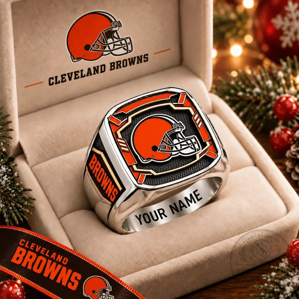 Cleveland Browns Football Team Helmet Logo Custom Engraved Stainless Steel Ring Cleveland Browns Football Team Helmet Logo Custom Engraved Stainless Steel Ring