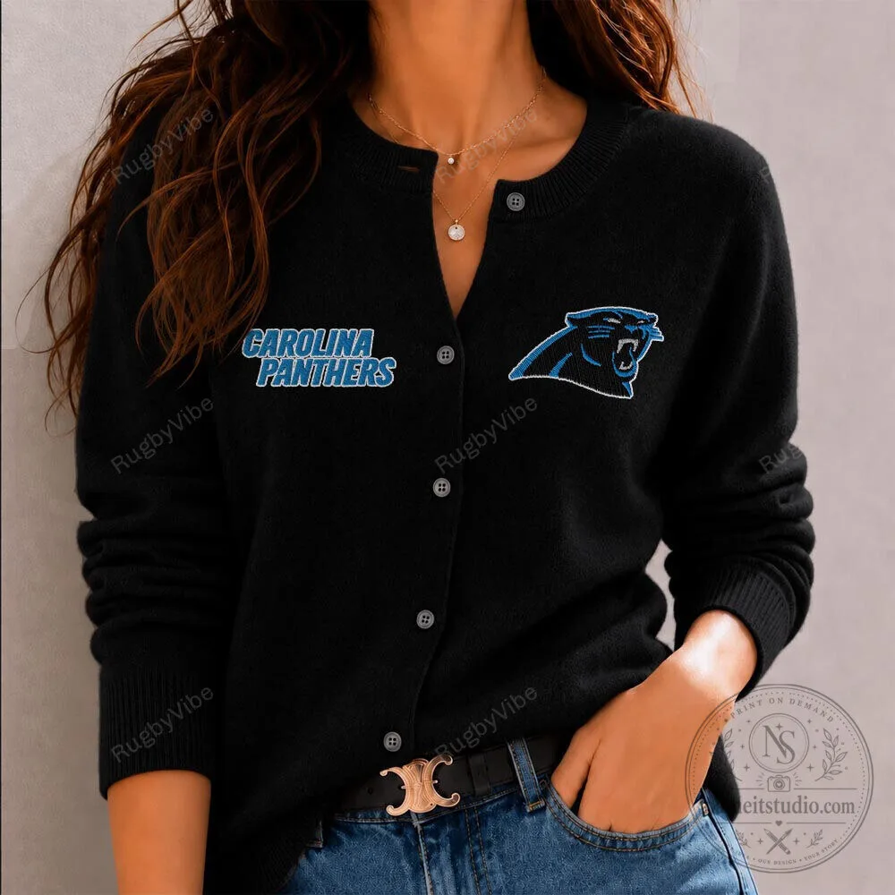 Carolina Panthers NFL Team Logo Black Button-Up Cardigan Sweater