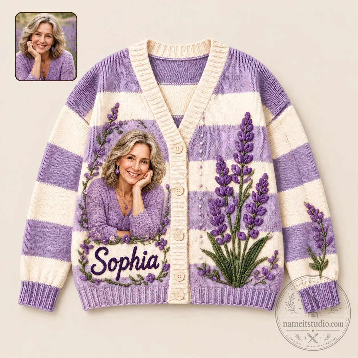 Personalized Birth Month Flower Photo Cardigan Sweater 10 Personalized Birth Month Flower Photo Cardigan Sweater