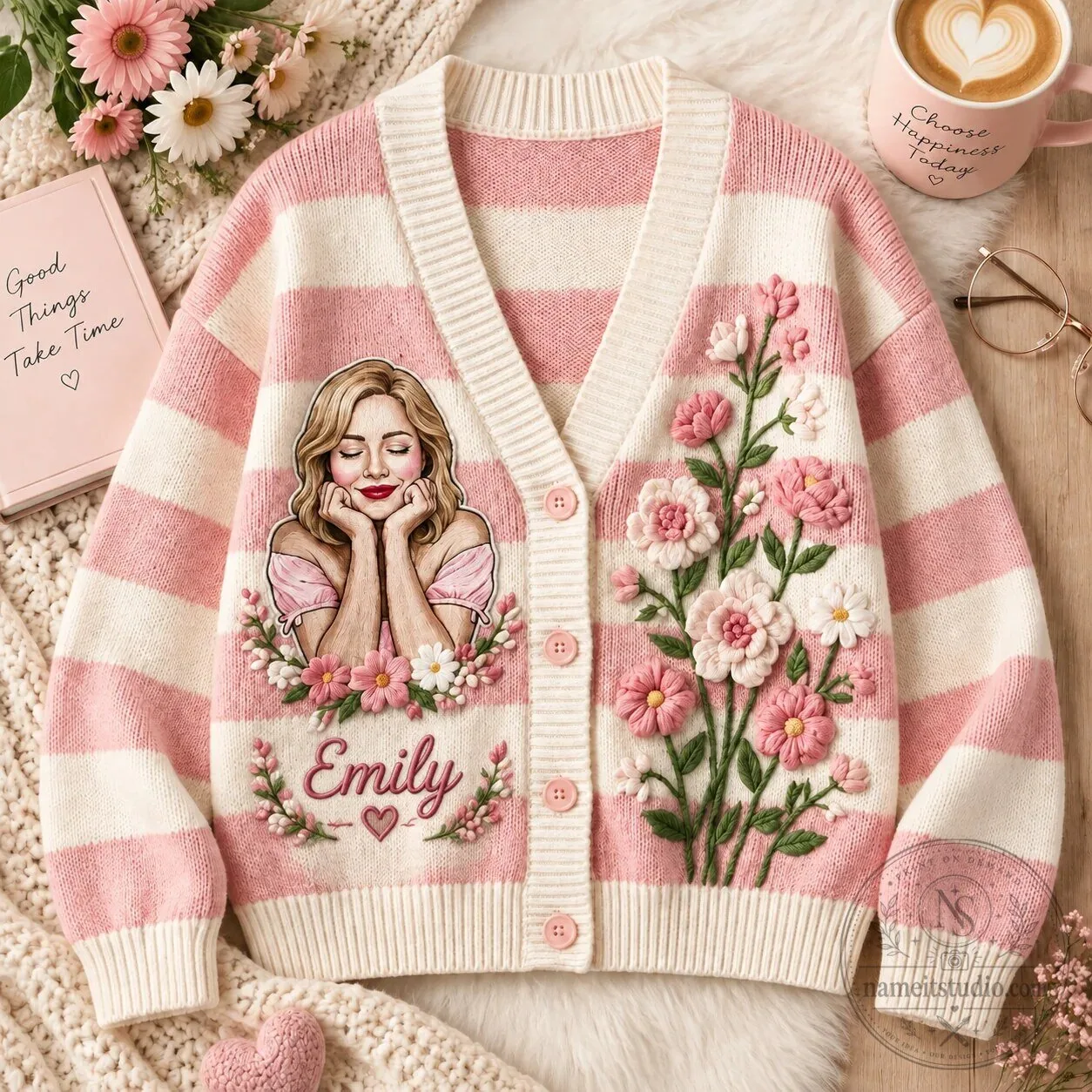 Personalized Birth Month Flower Photo Cardigan Sweater 11 Personalized Birth Month Flower Photo Cardigan Sweater