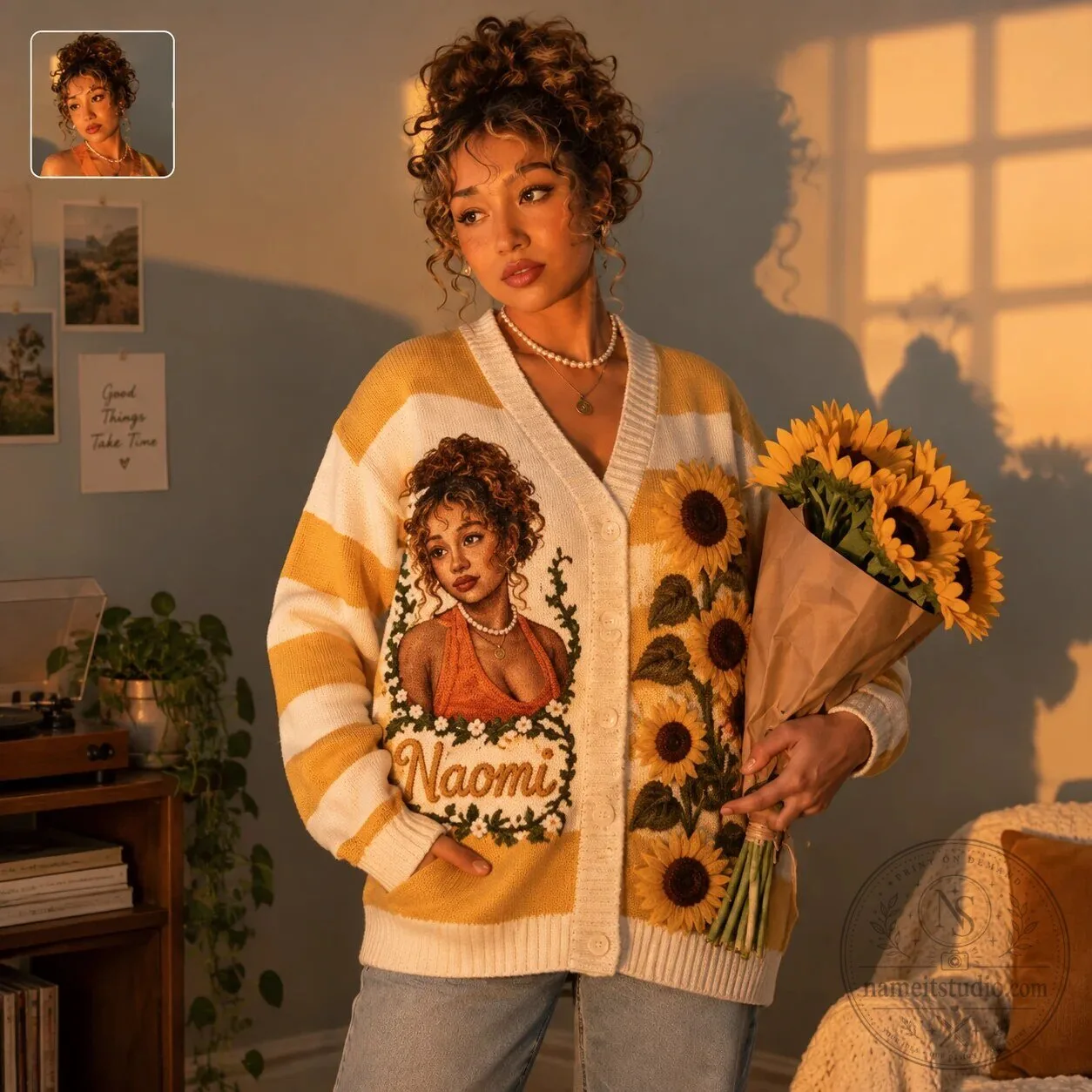 Personalized Birth Month Flower Photo Cardigan Sweater 12 Personalized Birth Month Flower Photo Cardigan Sweater