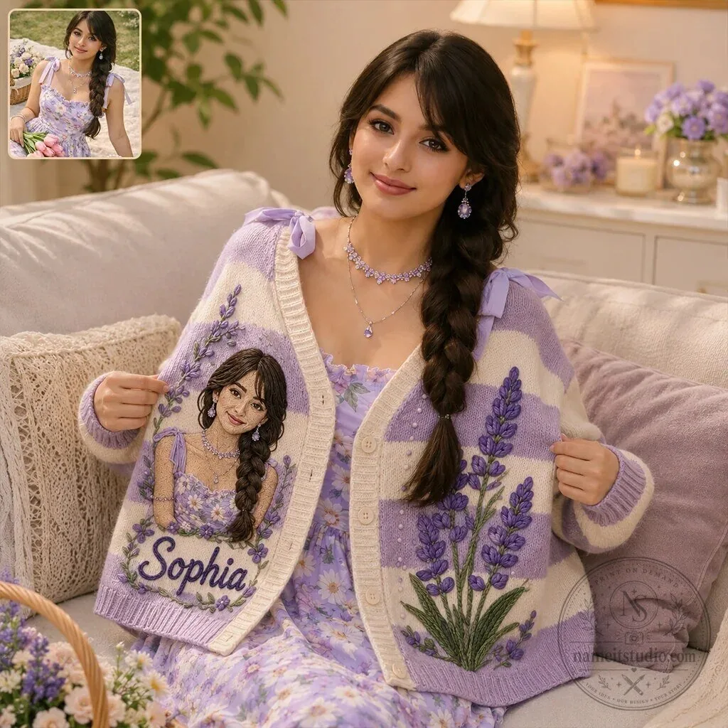 Personalized Birth Month Flower Photo Cardigan Sweater 13 Personalized Birth Month Flower Photo Cardigan Sweater