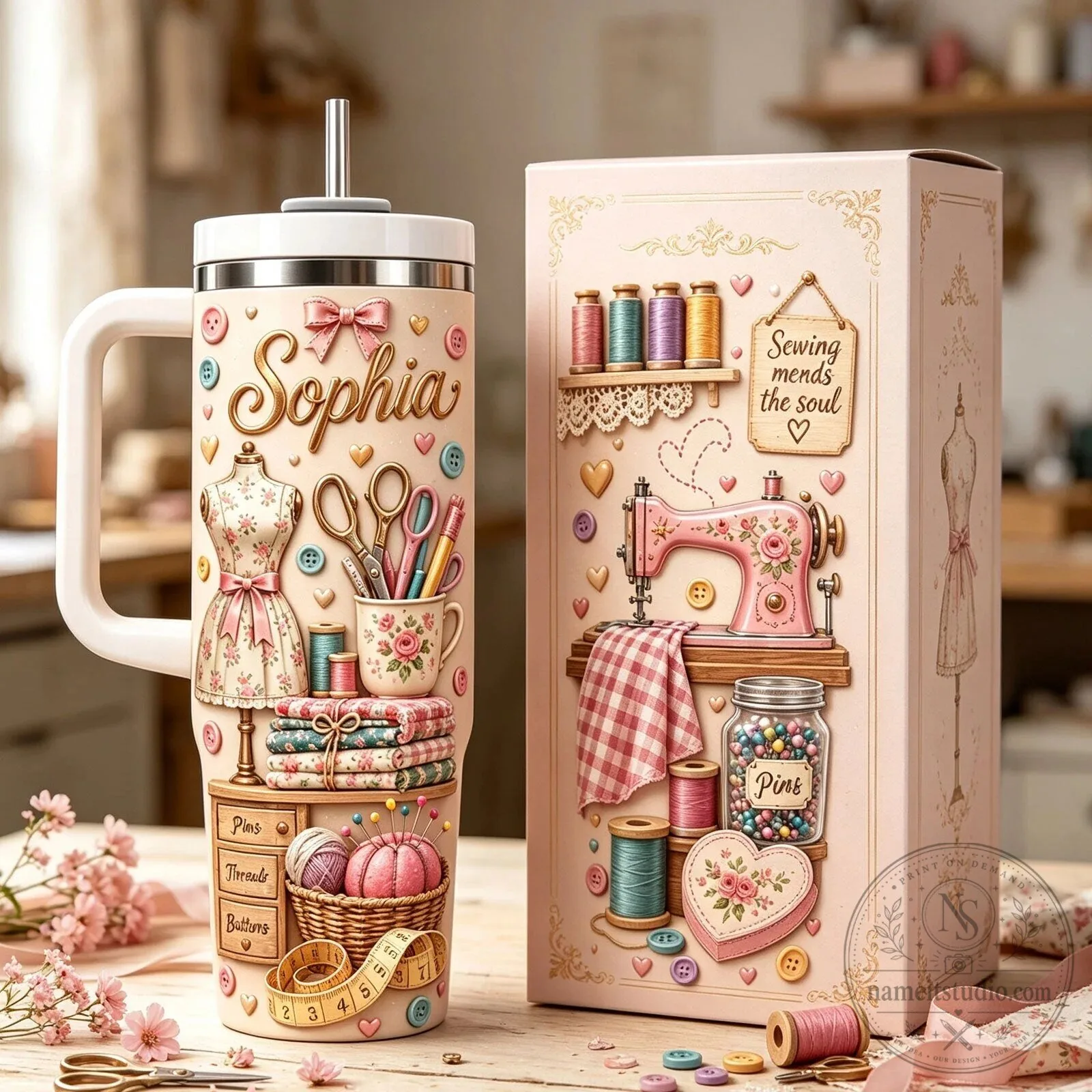Personalized Sewing Mends The Soul Tumbler With Handle