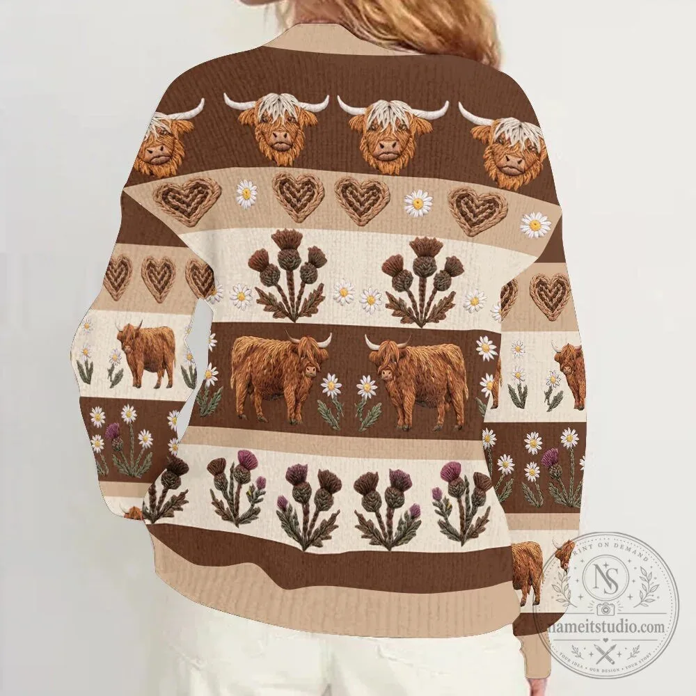 Personalized Highland Cow Knitted Cardigan Sweater for Women 16 Personalized Highland Cow Knitted Cardigan Sweater for Women