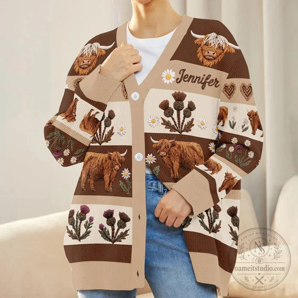 Personalized Highland Cow Knitted Cardigan Sweater for Women 19 Personalized Highland Cow Knitted Cardigan Sweater for Women