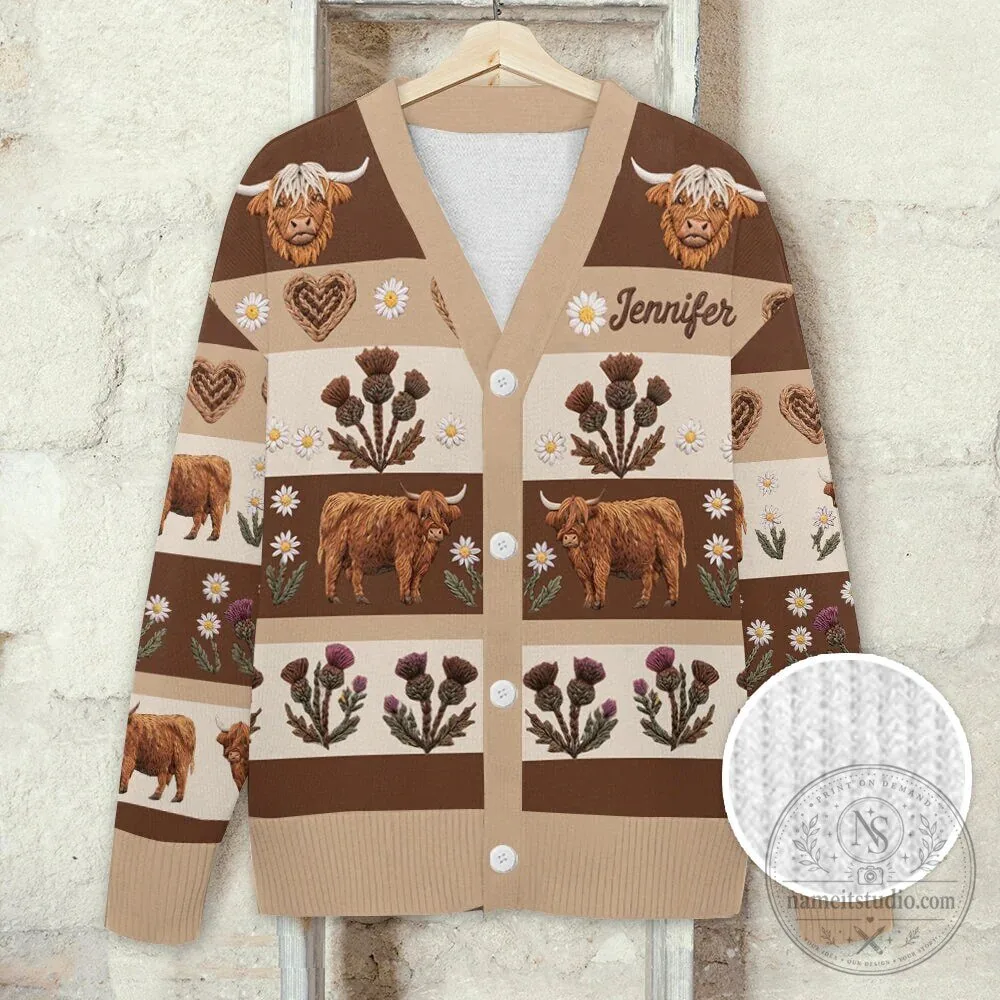 Personalized Highland Cow Knitted Cardigan Sweater for Women 22 Personalized Highland Cow Knitted Cardigan Sweater for Women