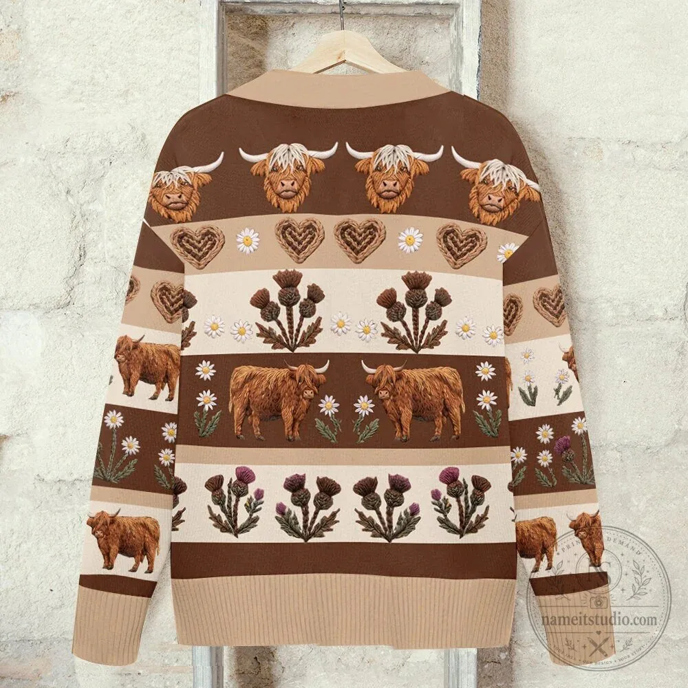 Personalized Highland Cow Knitted Cardigan Sweater for Women 23 Personalized Highland Cow Knitted Cardigan Sweater for Women