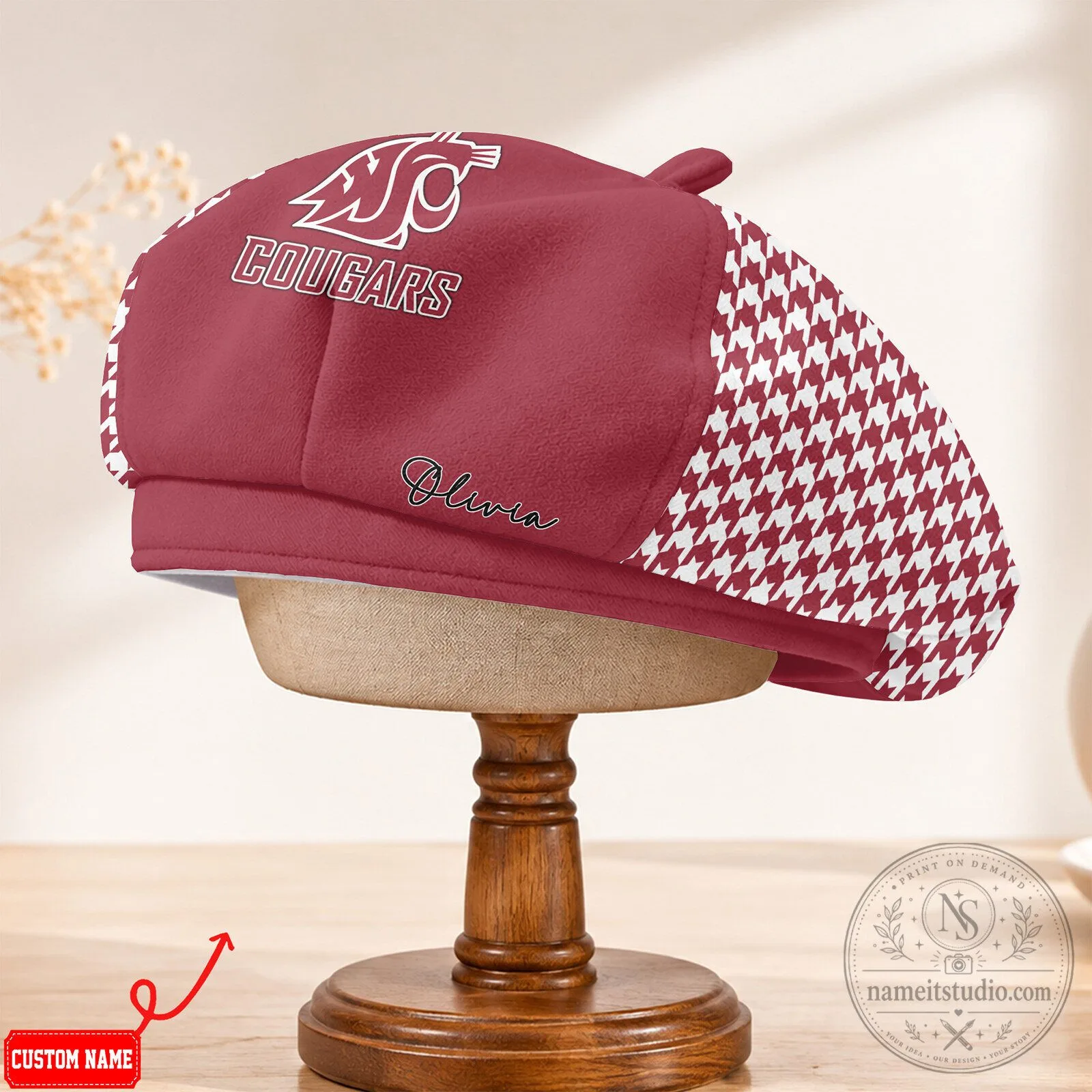 Washington State Cougars Houndstooth Pattern Personalized Beret Cap Hat 11 Washington State Cougars Houndstooth Pattern Personalized Beret Cap Hat