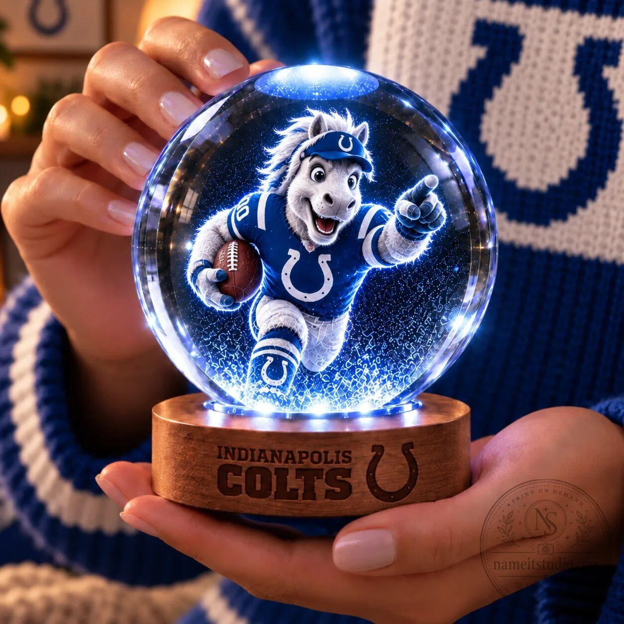 Indianapolis Colts Blue Mascot Football Crystal Ball Night Light