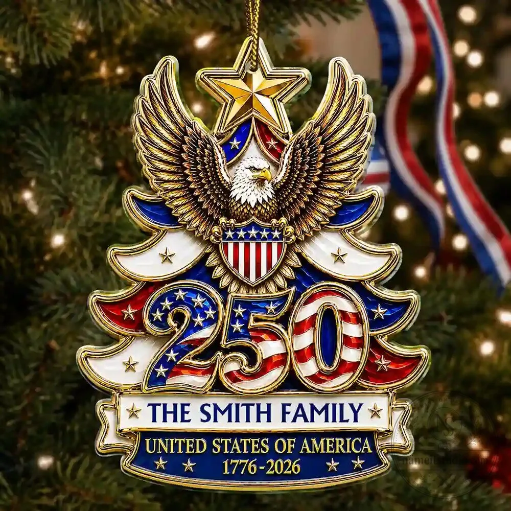 United States of America 250th Anniversary Personalized Family Christmas Ornament