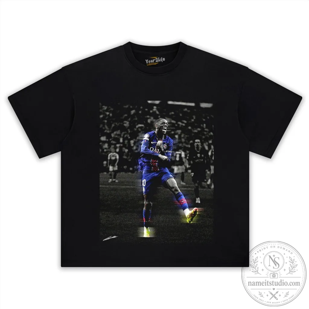 Ousmane Dembélé Football Player Graphic Print Black T-Shirt Ousmane Dembélé Football Player Graphic Print Black T-Shirt