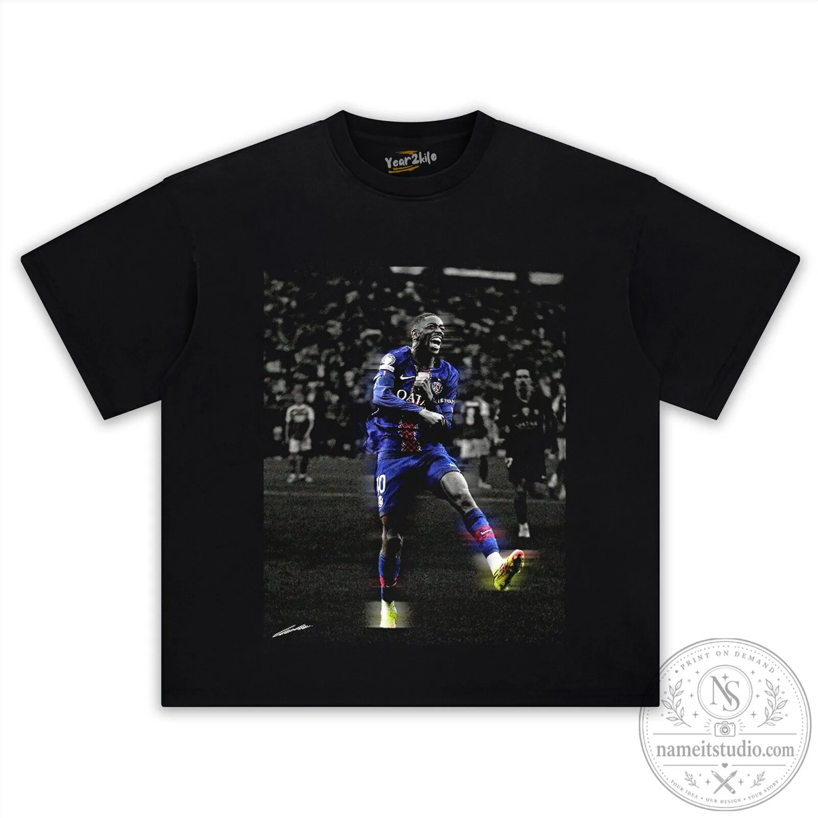Ousmane Dembélé Football Player Graphic Print Black T-Shirt
