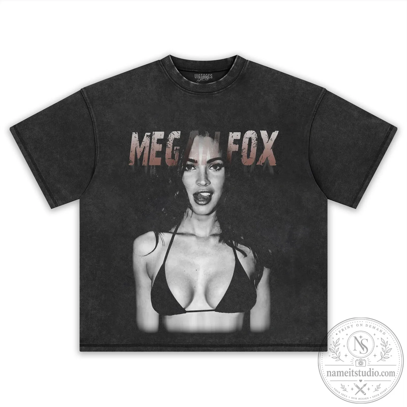 Black and White Graphic T-Shirt Featuring Vintage Style of Megan Fox 10 Black and White Graphic T-Shirt Featuring Vintage Style of Megan Fox