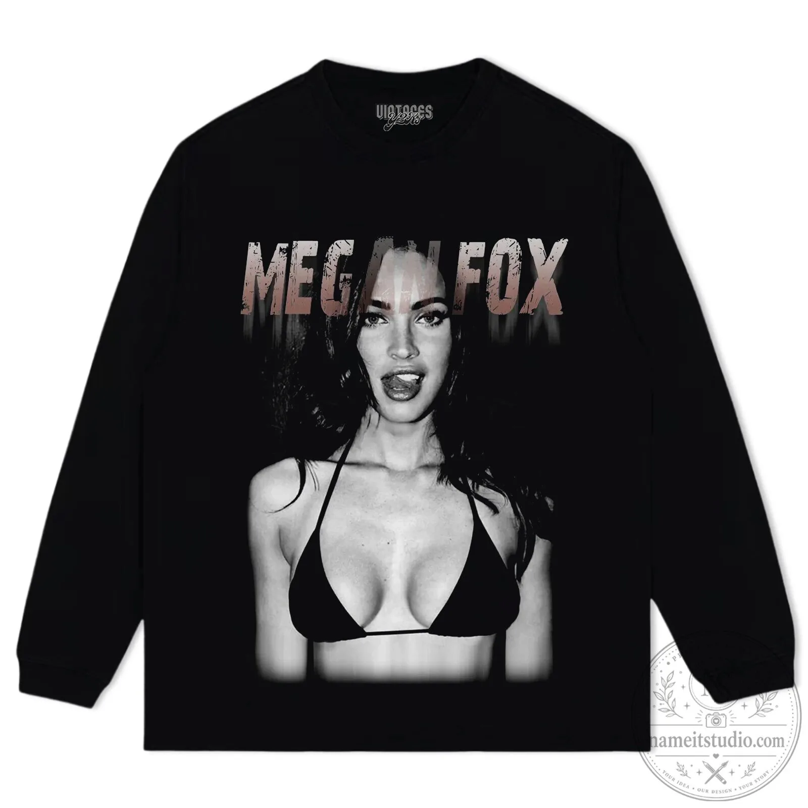 Black and White Graphic T-Shirt Featuring Vintage Style of Megan Fox 11 Black and White Graphic T-Shirt Featuring Vintage Style of Megan Fox