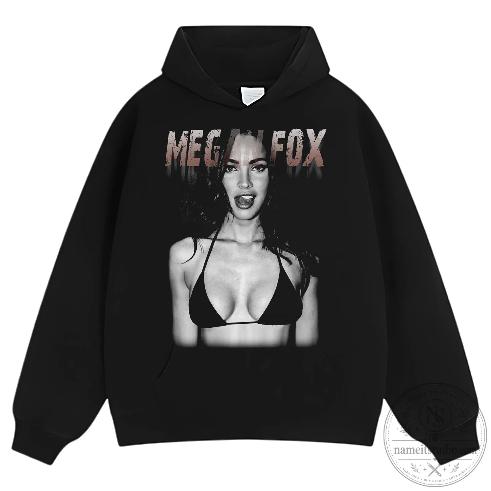 Black and White Graphic T-Shirt Featuring Vintage Style of Megan Fox 13 Black and White Graphic T-Shirt Featuring Vintage Style of Megan Fox