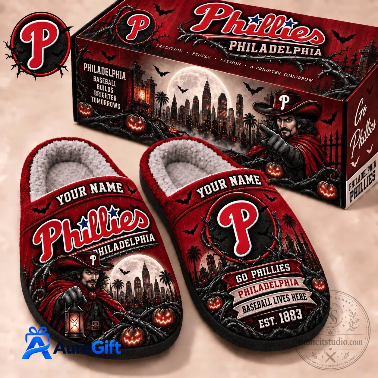 Philadelphia Phillies Halloween Baseball Team Cozy Slippers Personalized Gift