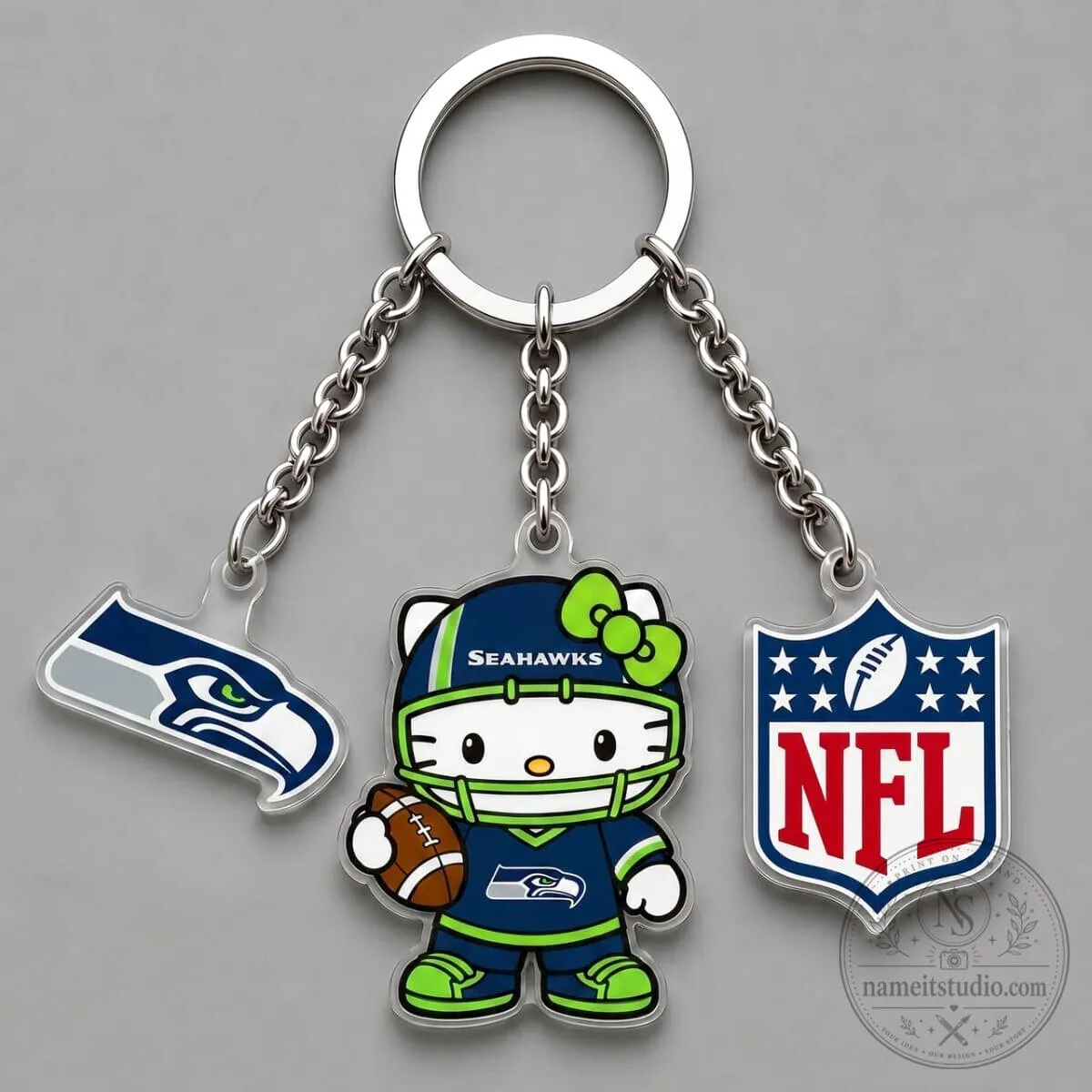 Seattle Seahawks Hello Kitty National Football League Triple Charm Keychain