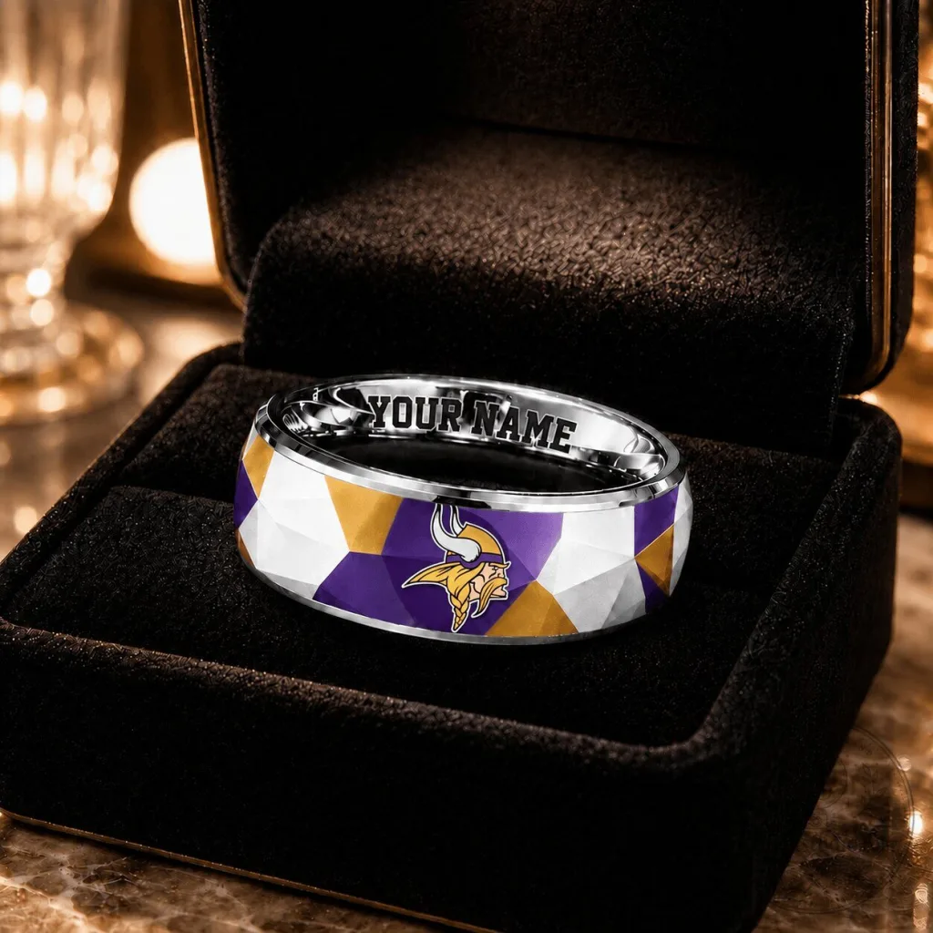 Minnesota Vikings Football Team Custom Name Engraved Silver Ring for Fans Minnesota Vikings Football Team Custom Name Engraved Silver Ring for Fans