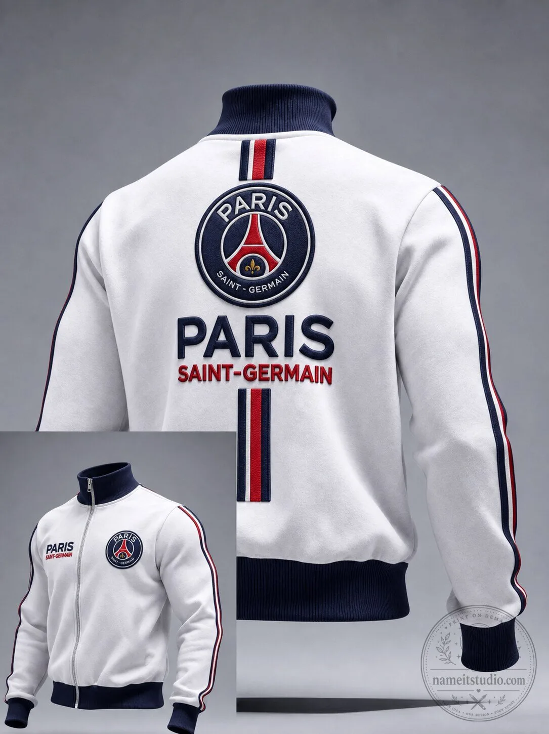 Paris Saint-Germain White Full-Zip Track Jacket with Stripe Accents