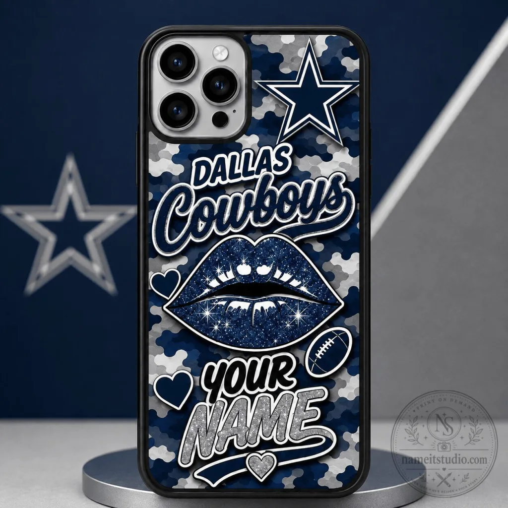 Dallas Cowboys Personalized Glitter Lips Camouflage Pattern Phone Case Dallas Cowboys Personalized Glitter Lips Camouflage Pattern Phone Case