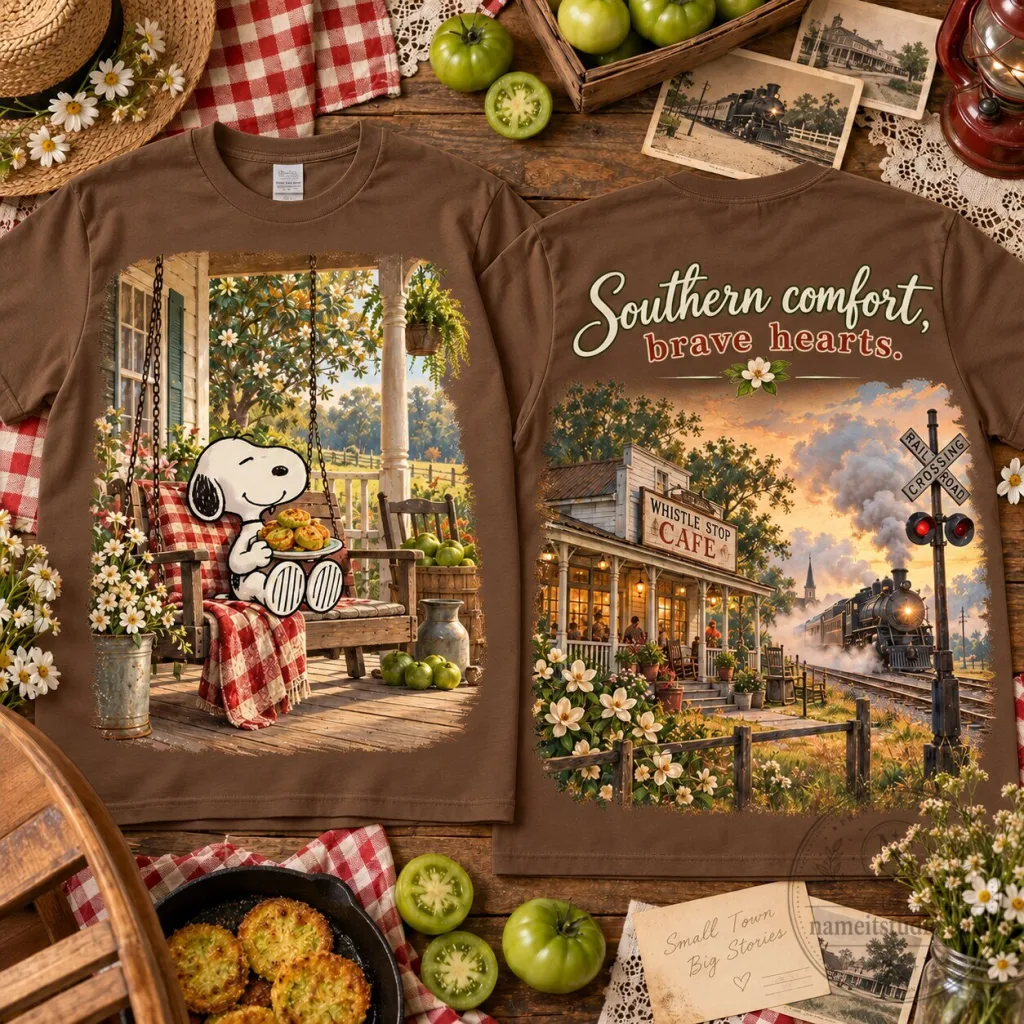 Snoopy Southern Comfort Whistle Stop Cafe Brown T-Shirt Snoopy Southern Comfort Whistle Stop Cafe Brown T-Shirt