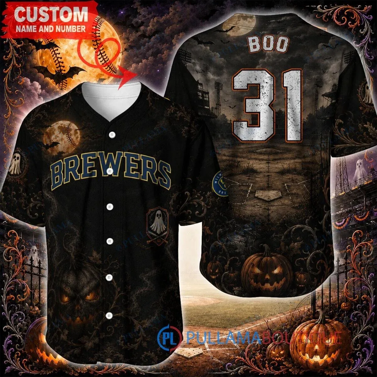 Milwaukee Brewers Baseball Halloween Boo Custom Jersey