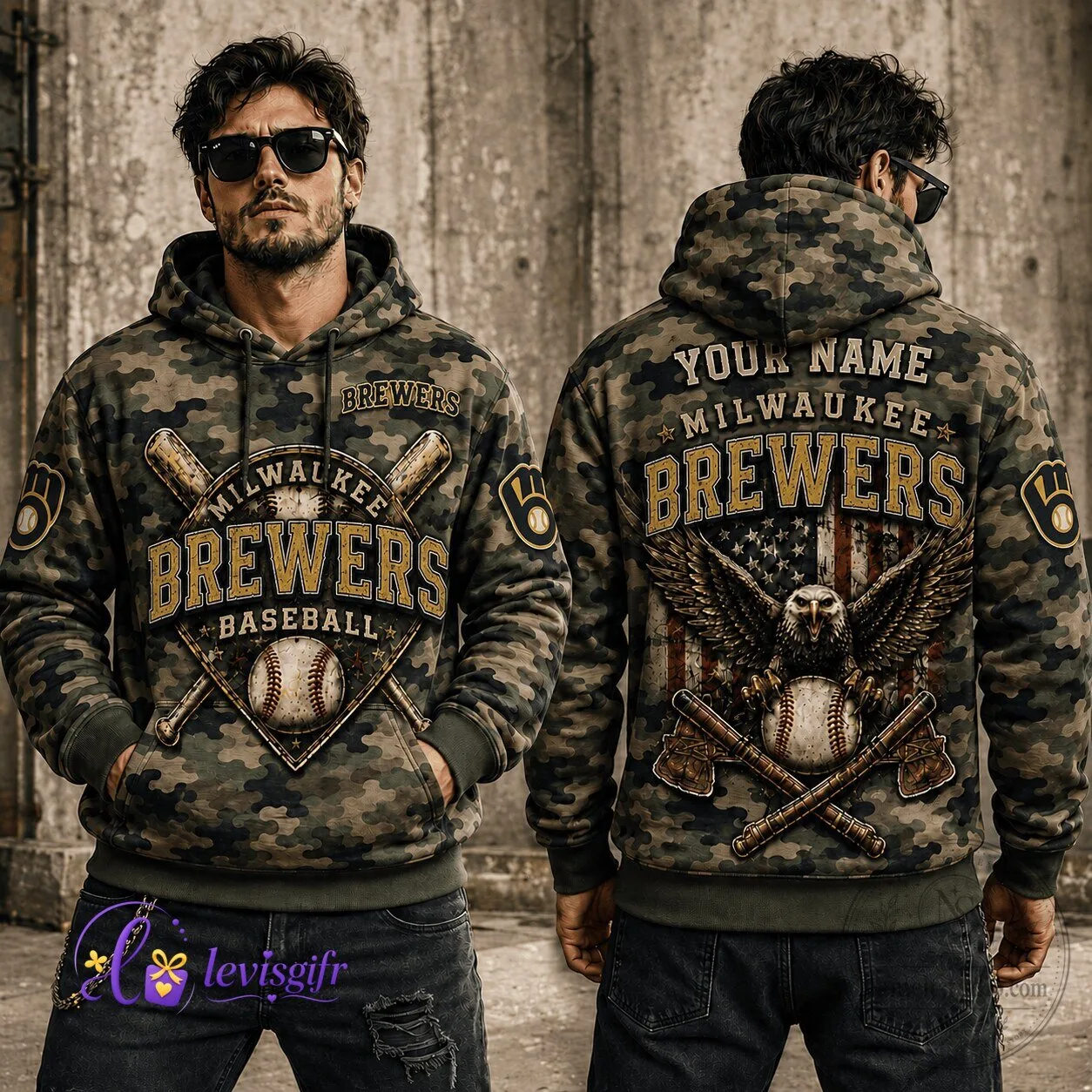 Milwaukee Brewers Baseball Camouflage Eagle Design Hoodie for Men and Women