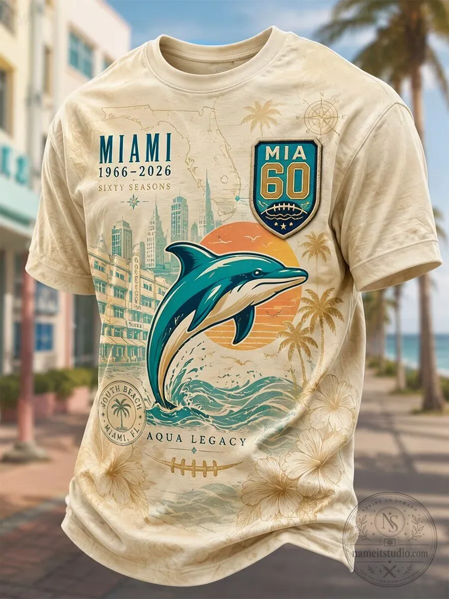 Miami Football Dolphins Aqua Legacy Sixty Seasons T-Shirt