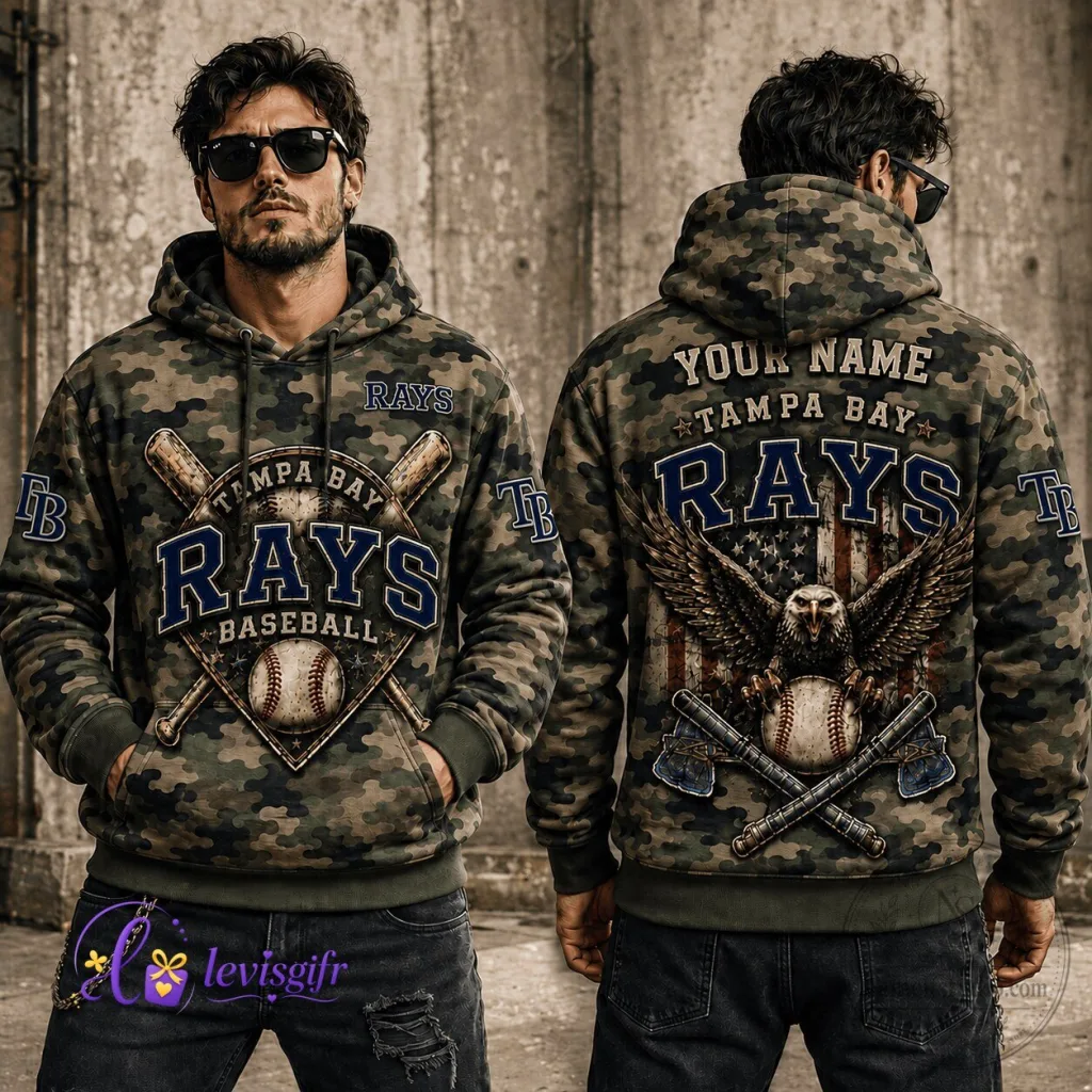 Tampa Bay Rays Baseball Camouflage Hoodie with Personalized Name Tampa Bay Rays Baseball Camouflage Hoodie with Personalized Name