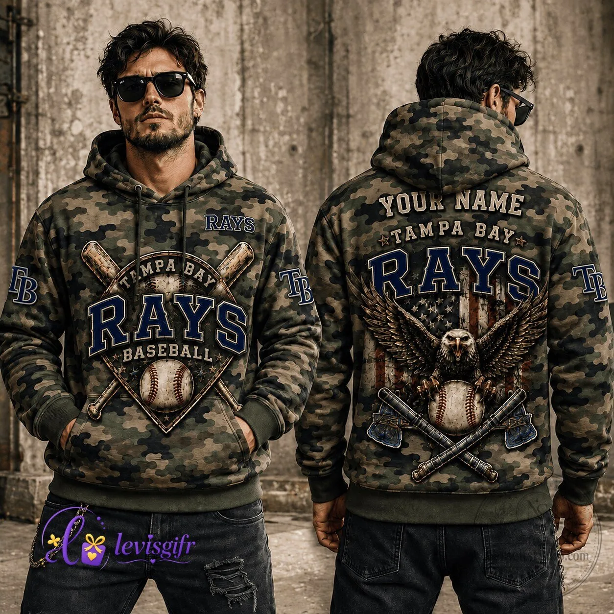 Tampa Bay Rays Baseball Camouflage Hoodie with Personalized Name