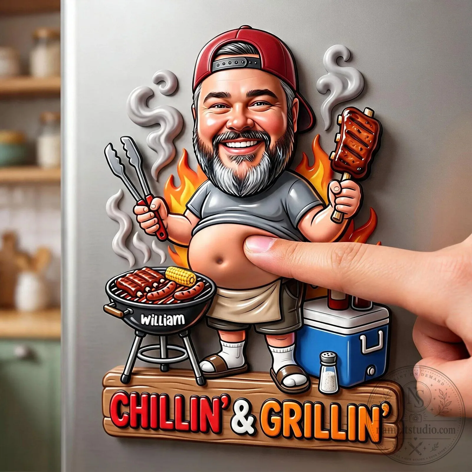 Personalized Custom Grilling Lover Chillin' and Grillin' Fridge Magnet