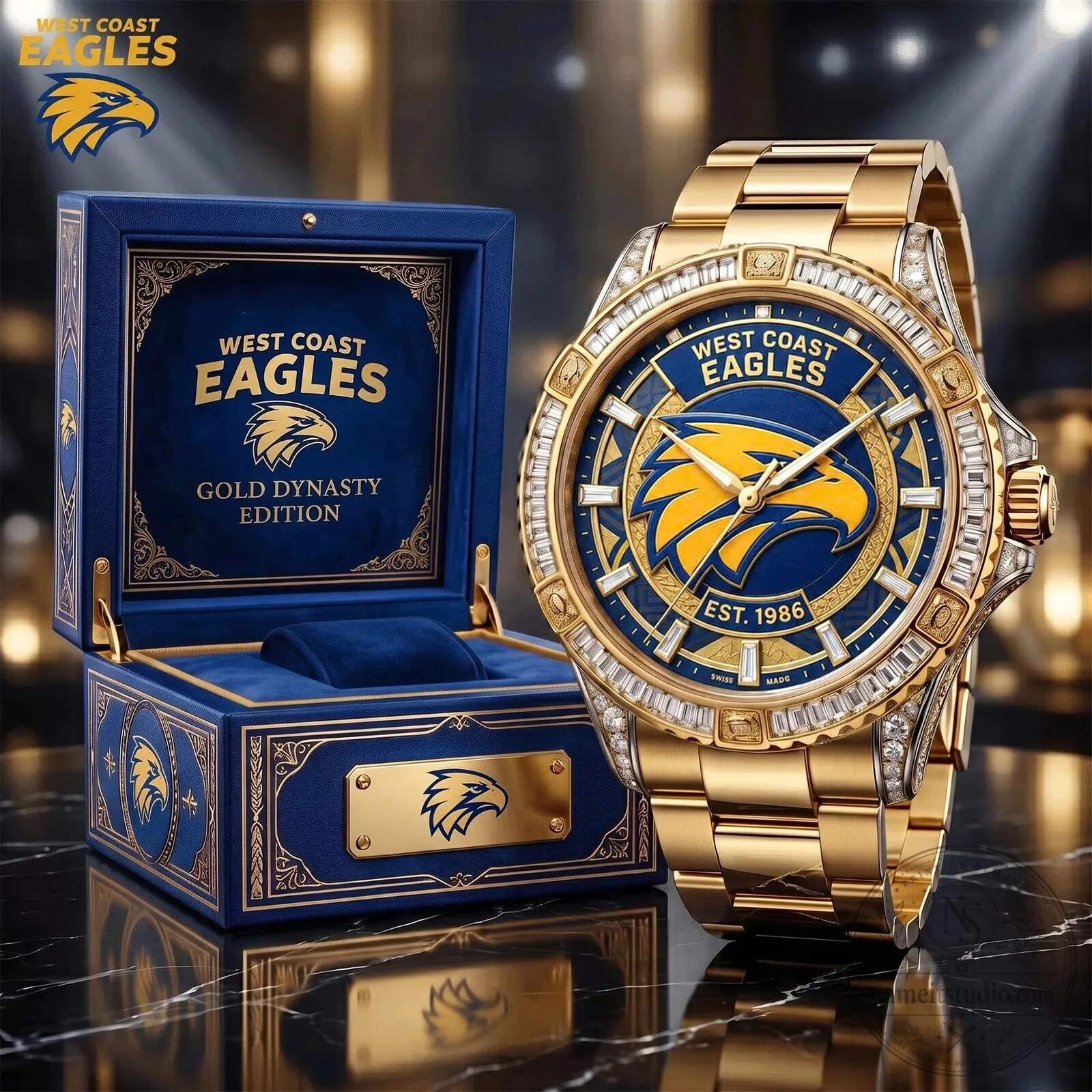 Men's Diamond Encrusted Watch in Gold - West Coast Eagles Dynasty Edition