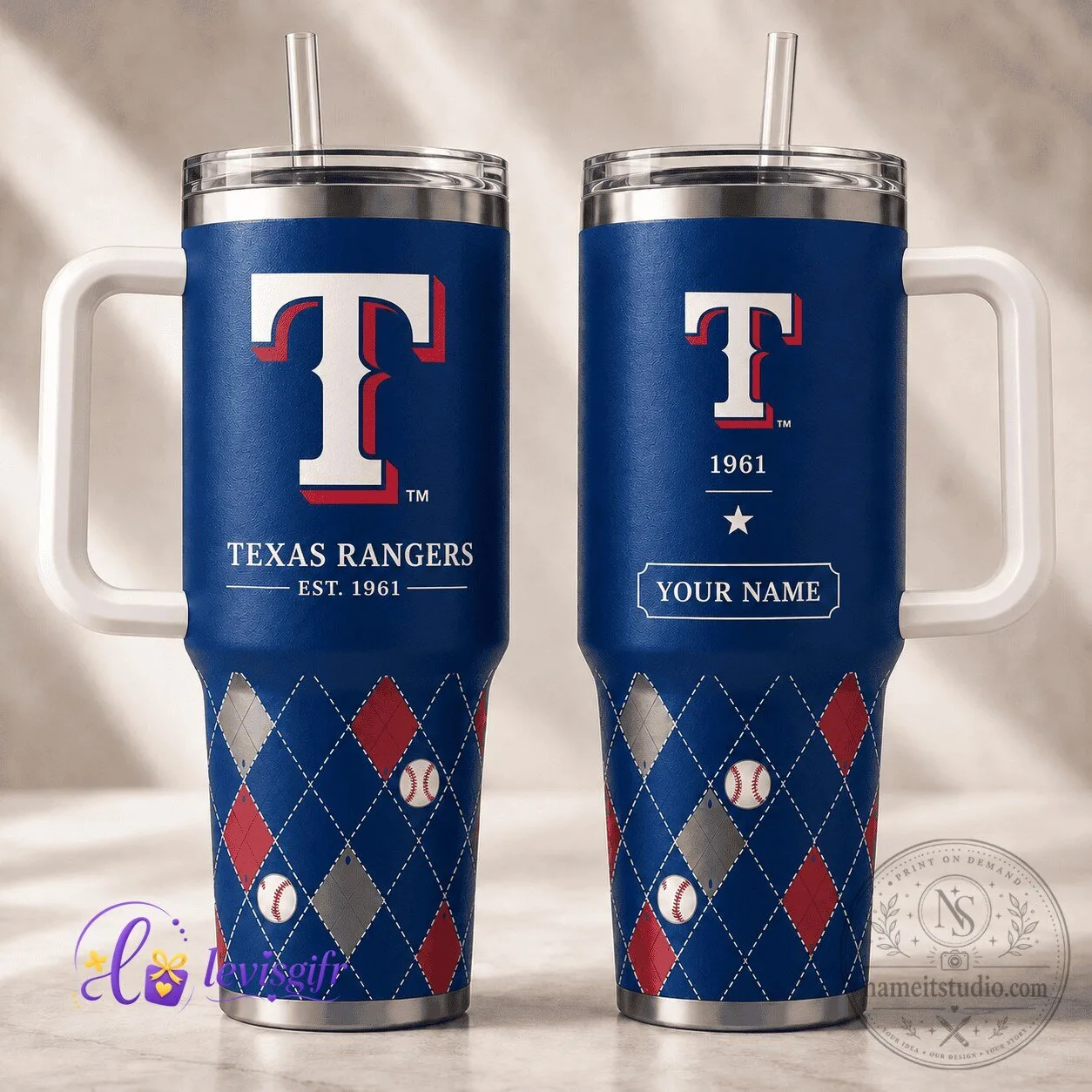 Texas Rangers Baseball Team Logo Personalized Insulated Tumbler with Handle 1 Texas Rangers Baseball Team Logo Personalized Insulated Tumbler with Handle