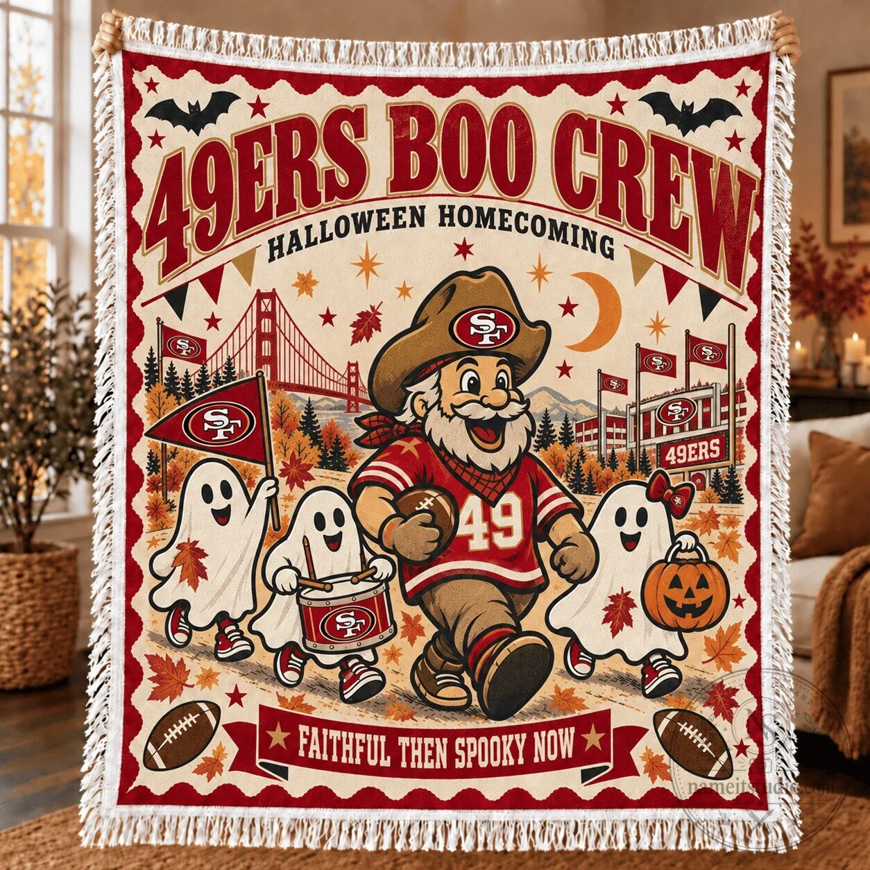San Francisco 49ers Boo Crew Halloween Homecoming Football Fleece Blanket