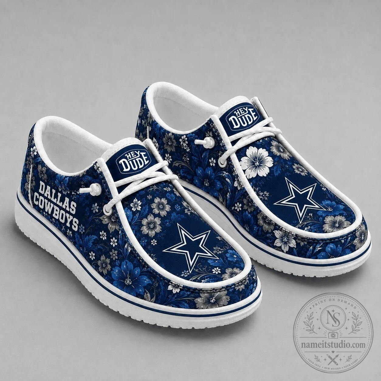 Dallas Cowboys Floral Pattern Hey Dude Style Shoes for Men and Women
