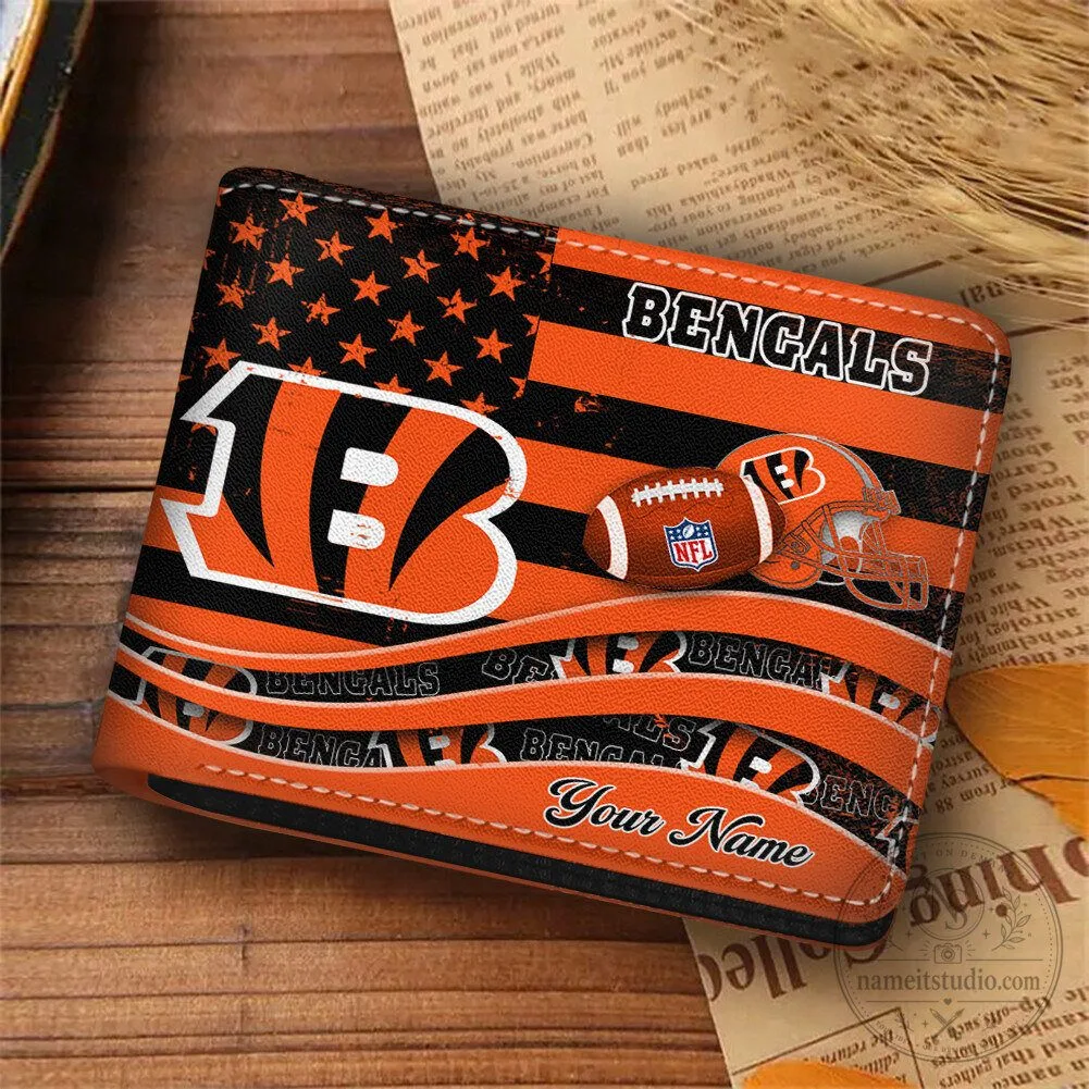 Cincinnati Bengals American Flag Personalized Football Wallet