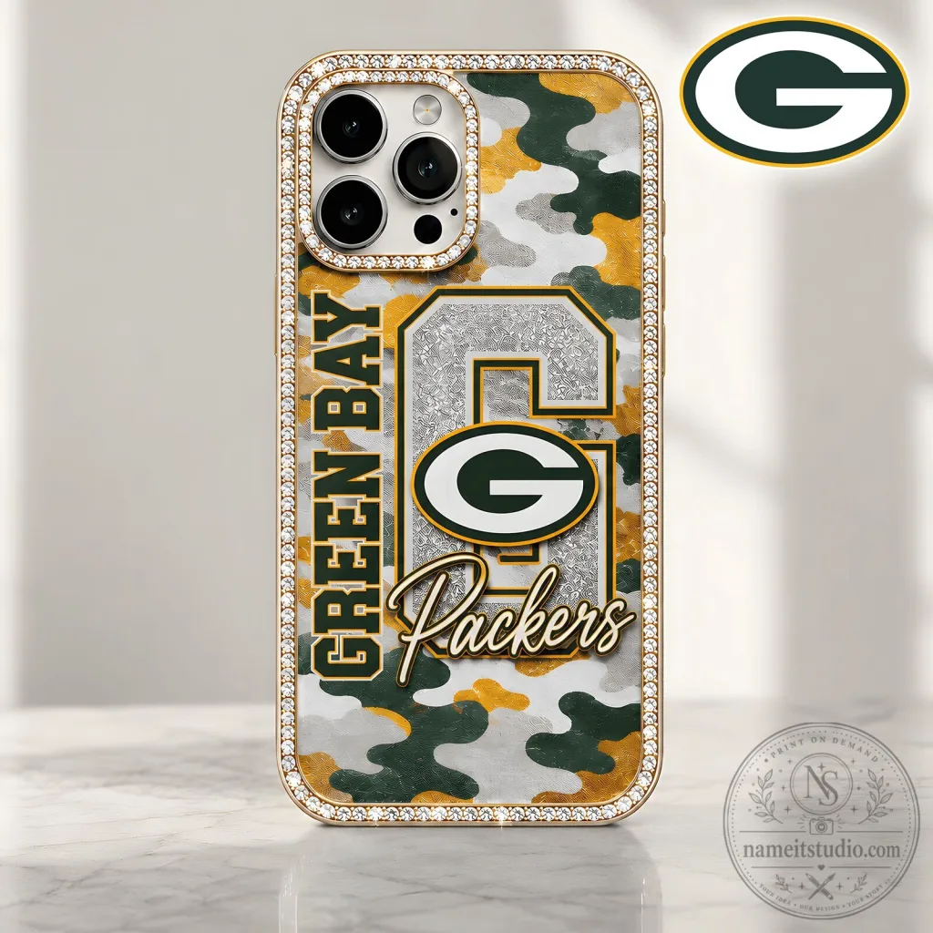 Green Bay Packers Camouflage Bling Luxury Phone Case for Apple iPhone Green Bay Packers Camouflage Bling Luxury Phone Case for Apple iPhone