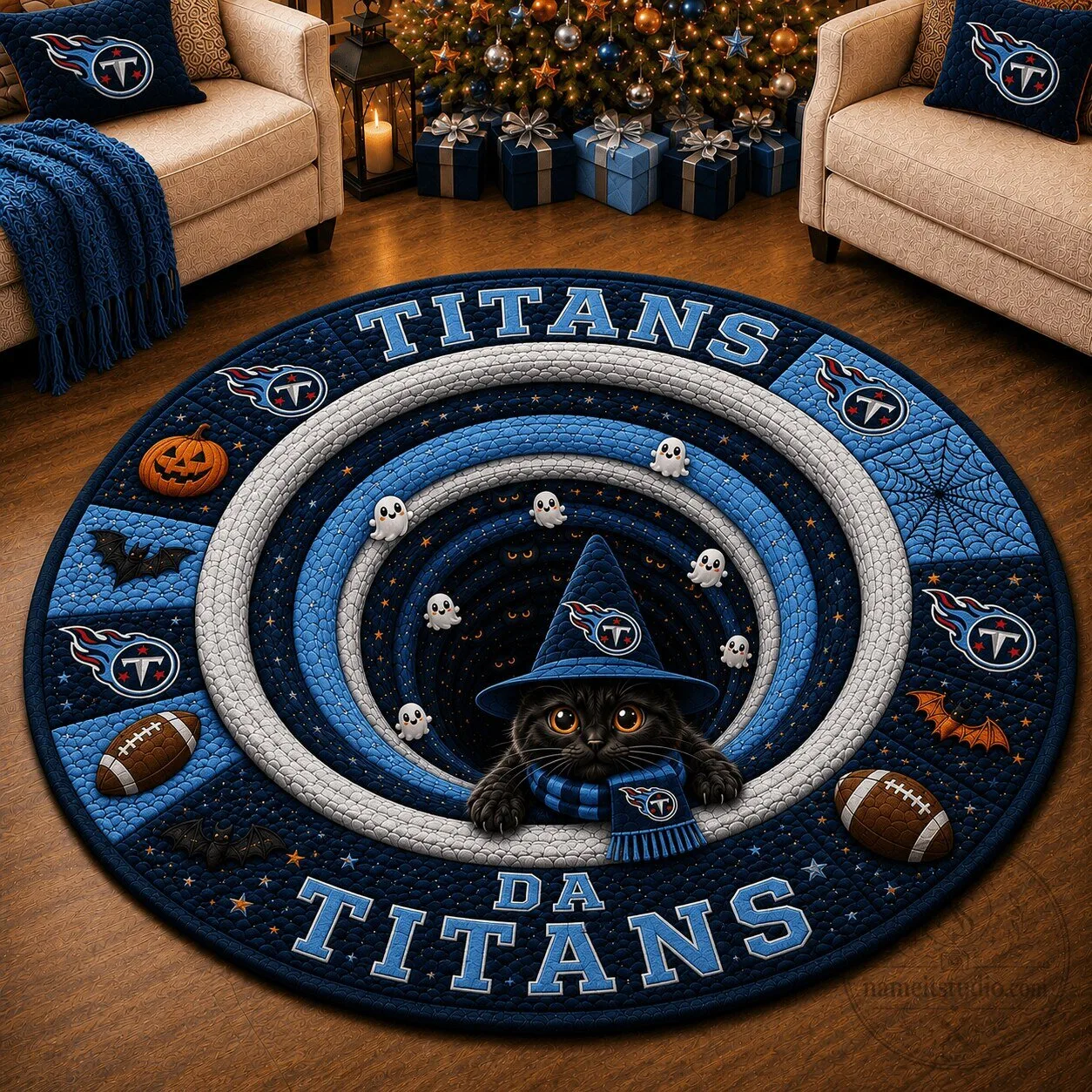 Tennessee Titans Halloween Football Team Round Quilted Rug
