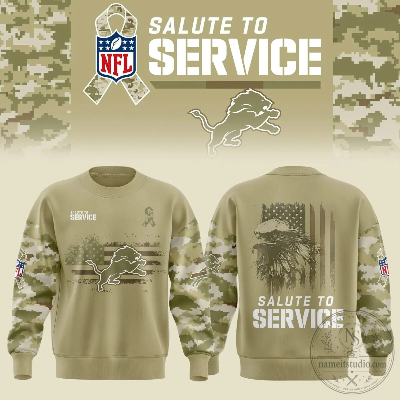 Detroit Lions NFL Salute To Service Military Camouflage Sweatshirt