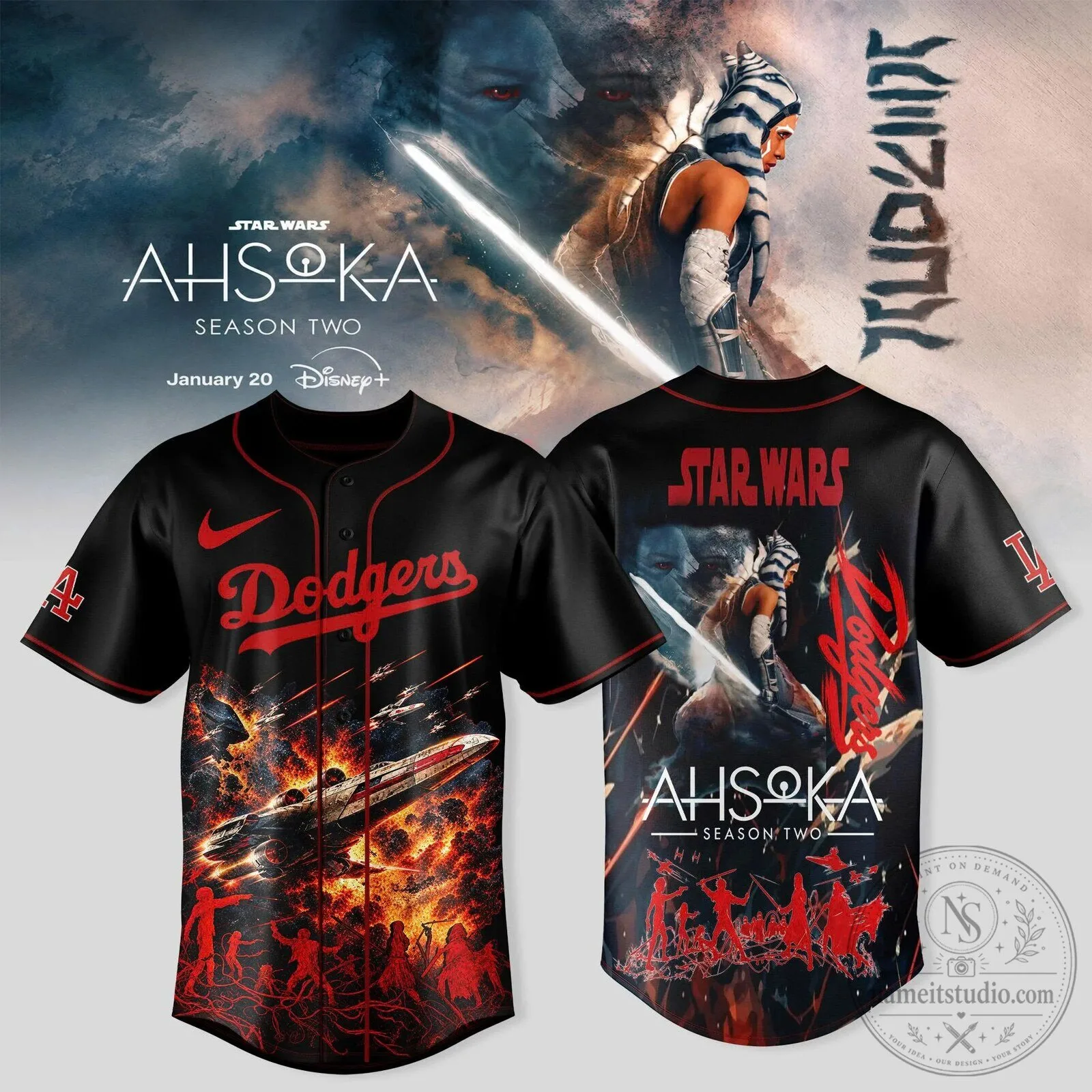 Dodgers Baseball Ahsoka Tano Star Wars Black Custom Baseball Jersey
