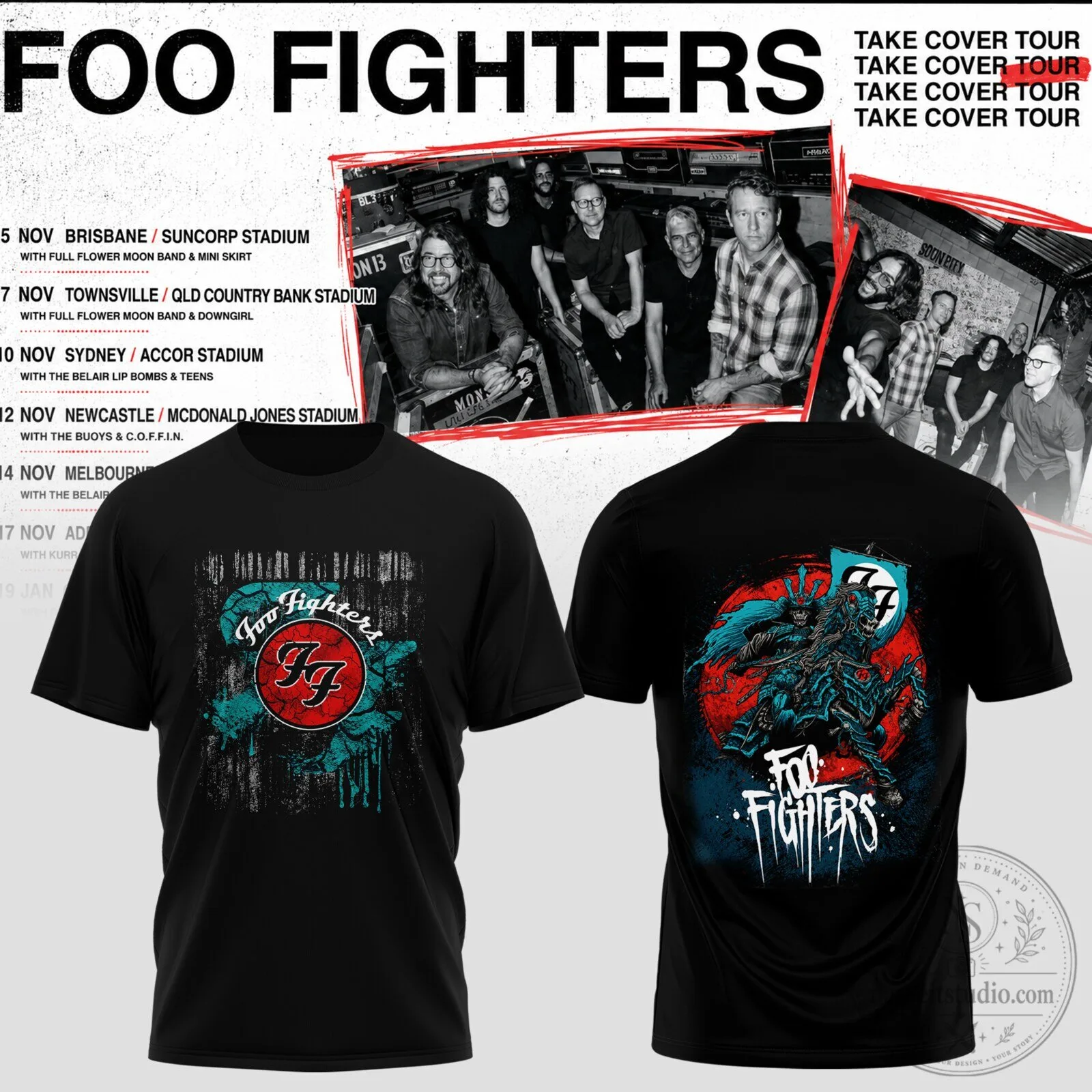Foo Fighters Take Cover Tour 2026 Band Logo Black T-Shirt 5 Foo Fighters Take Cover Tour 2026 Band Logo Black T-Shirt