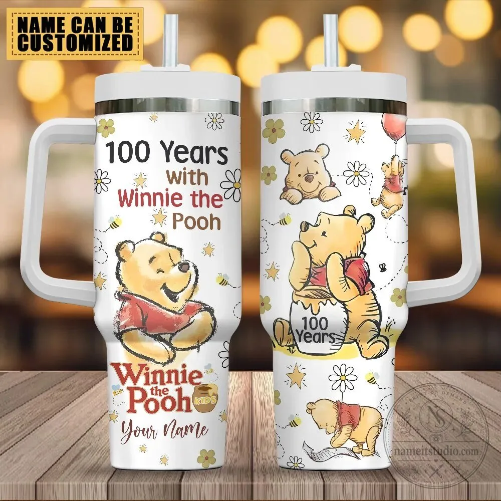 Winnie the Pooh 100 Years Personalized Disney Stainless Steel Tumbler with Handle