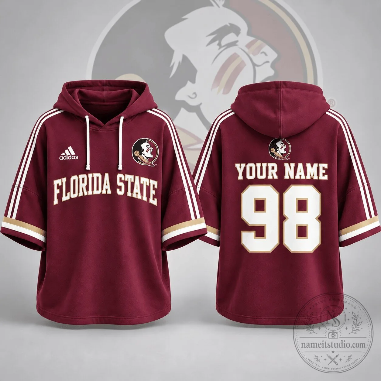 Florida State Seminoles Personalized Short Sleeve Hoodie Jersey
